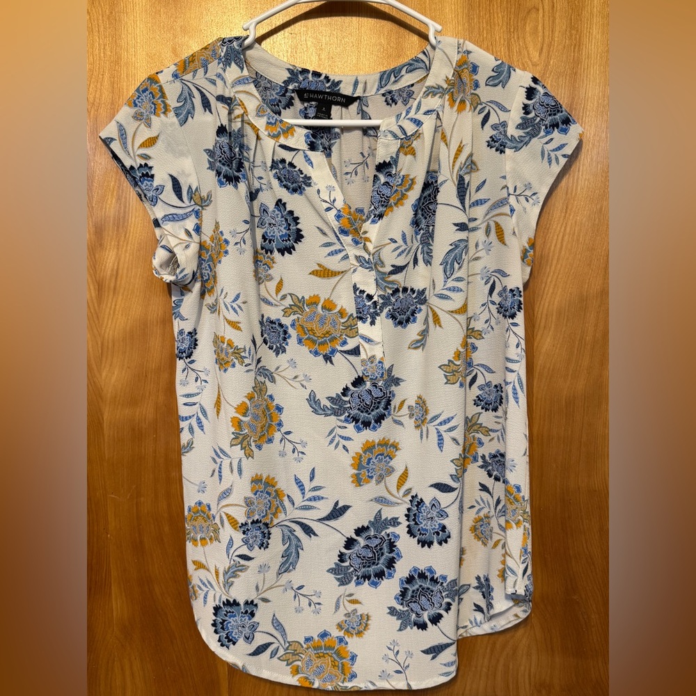 41 Hawthorn Floral Blouse - Blue and Yellow